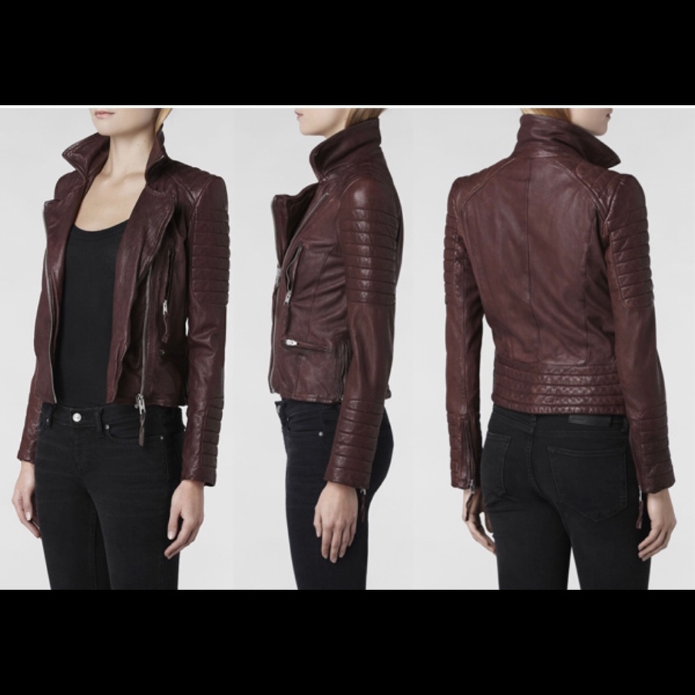 All Saints Oxblood Leather Moto Jacket